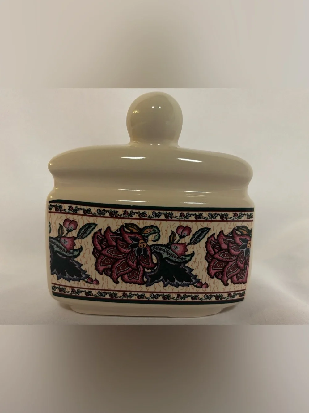 Preferred Stock Paisley Garden Floral Sprays Green Band Stoneware Napkin Holder